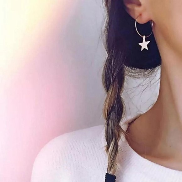 None Jewelry - Star Pendant Rockstar Small Lightweight Hoop Earrings